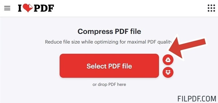 IlovePDF compress dashboard