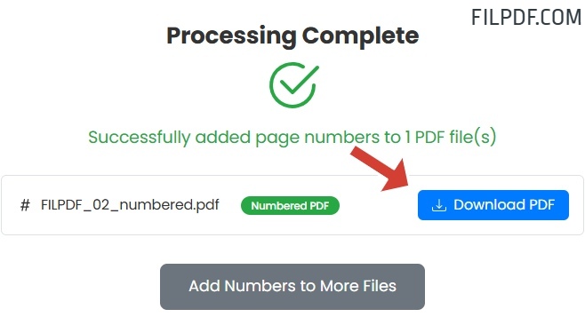 Download PDF files with page numbers added