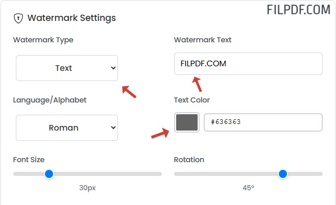 Customize watermark settings for PDF files