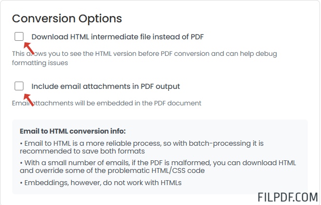 Adjust EML to PDF conversion settings