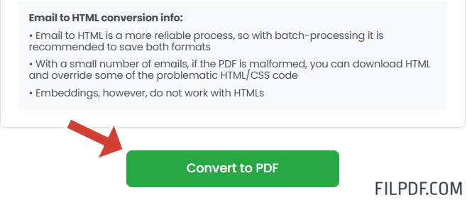 Processing and converting EML emails to PDF