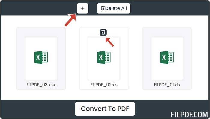 Interface displaying multiple Excel files ready for batch conversion to PDF