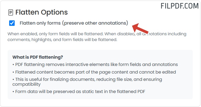 Configure flattening settings for PDF documents