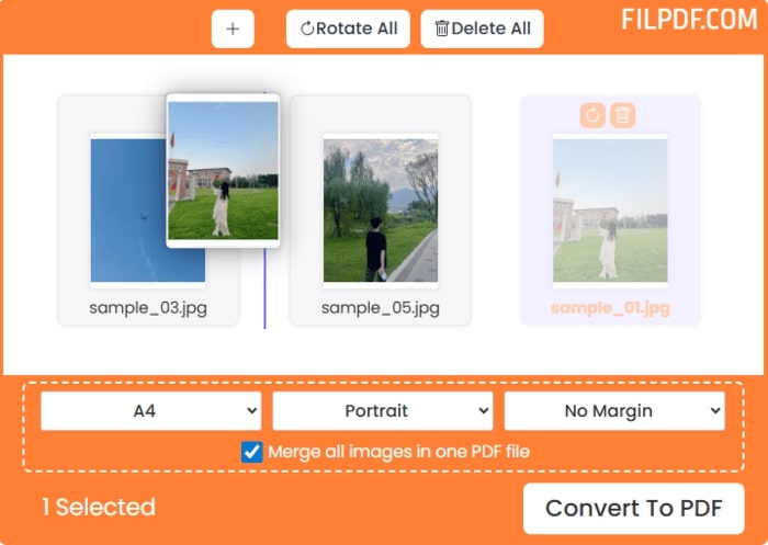 Reorder JPG images for PDF conversion sequence