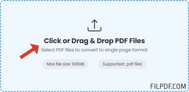 Upload multi-page PDF files to single page converter