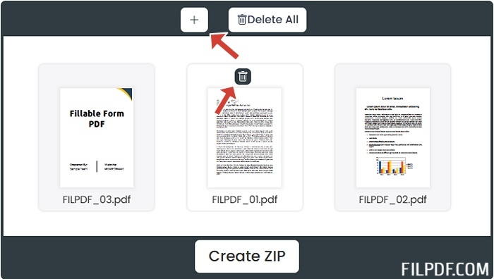 Manage PDF files before converting to ZIP - add or delete documents