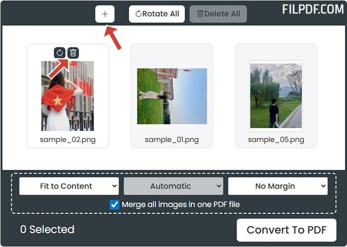 Add or remove PNG images in the online PNG to PDF converter for free