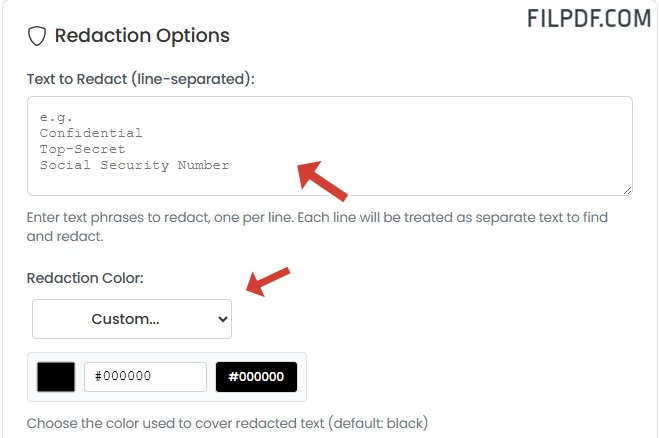 Configure redaction settings for PDF documents