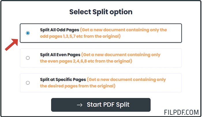 Splitting starts automatically for odd or even pages