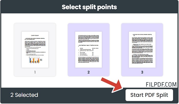 Start splitting the PDF to extract selected pages