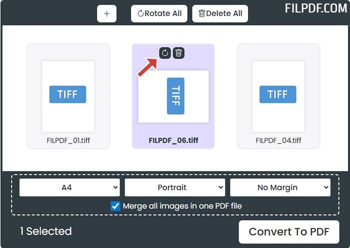 Add more TIFF files or remove unwanted images from the conversion queue