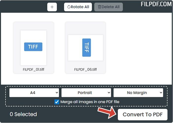 Start the TIFF to PDF conversion process