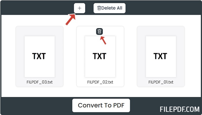 Add more TXT files or remove unwanted documents from the conversion queue